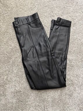 Zara Black Faux Leather High-Waist Seam-Detail Pants
